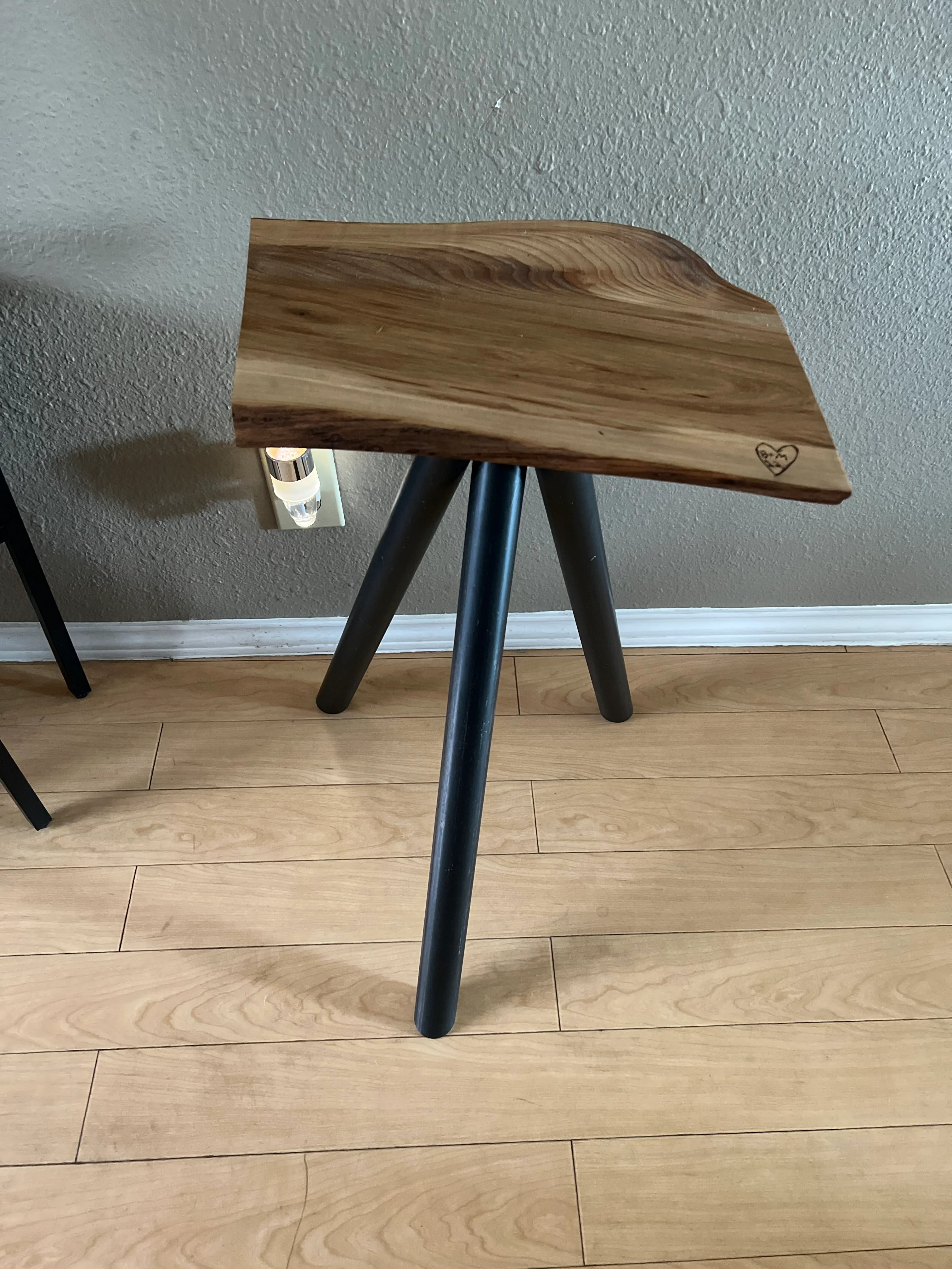 Wood seat with custom fabricated metal legs