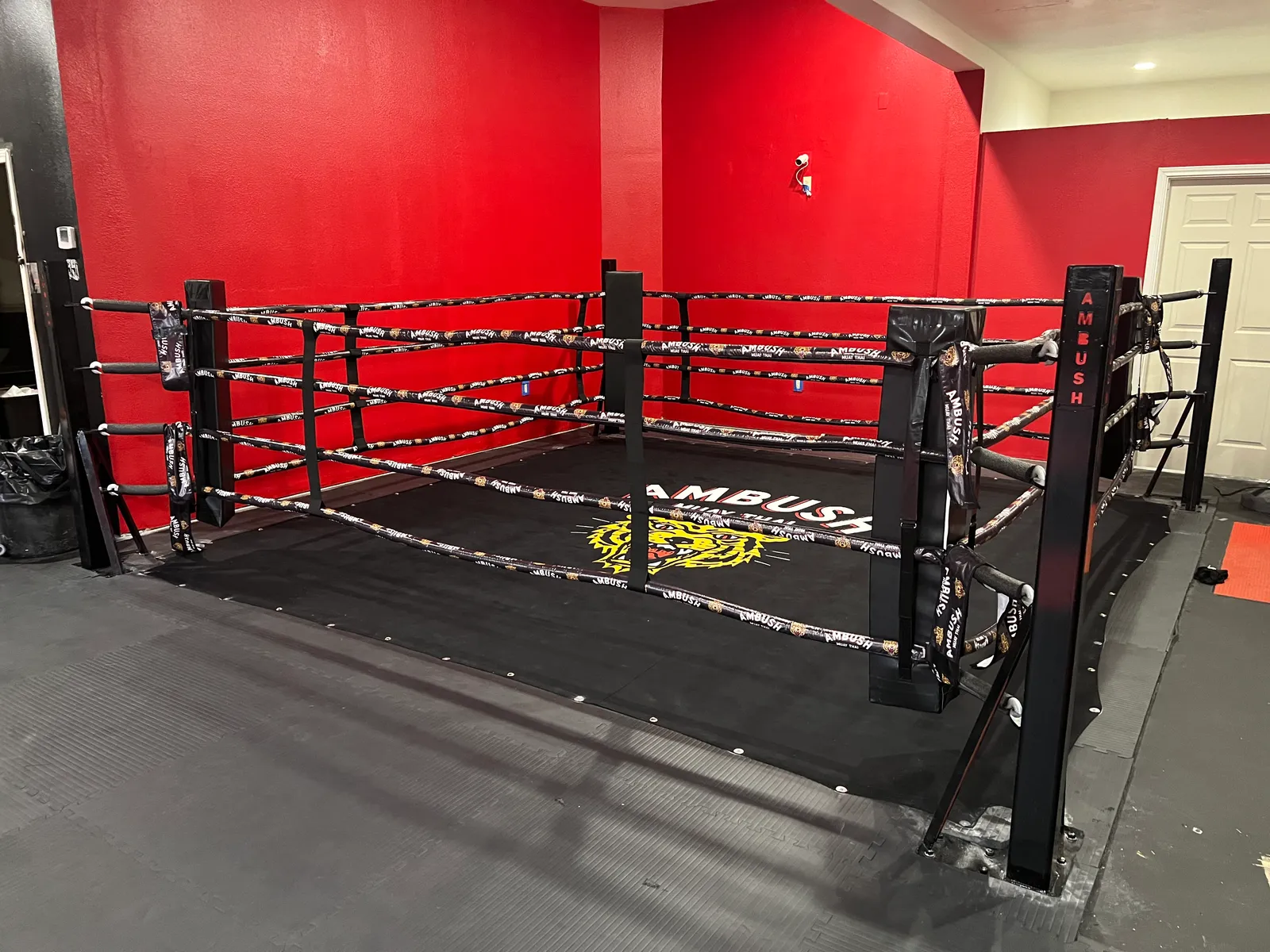 Custom fabricated rails surrounding a boxing ring