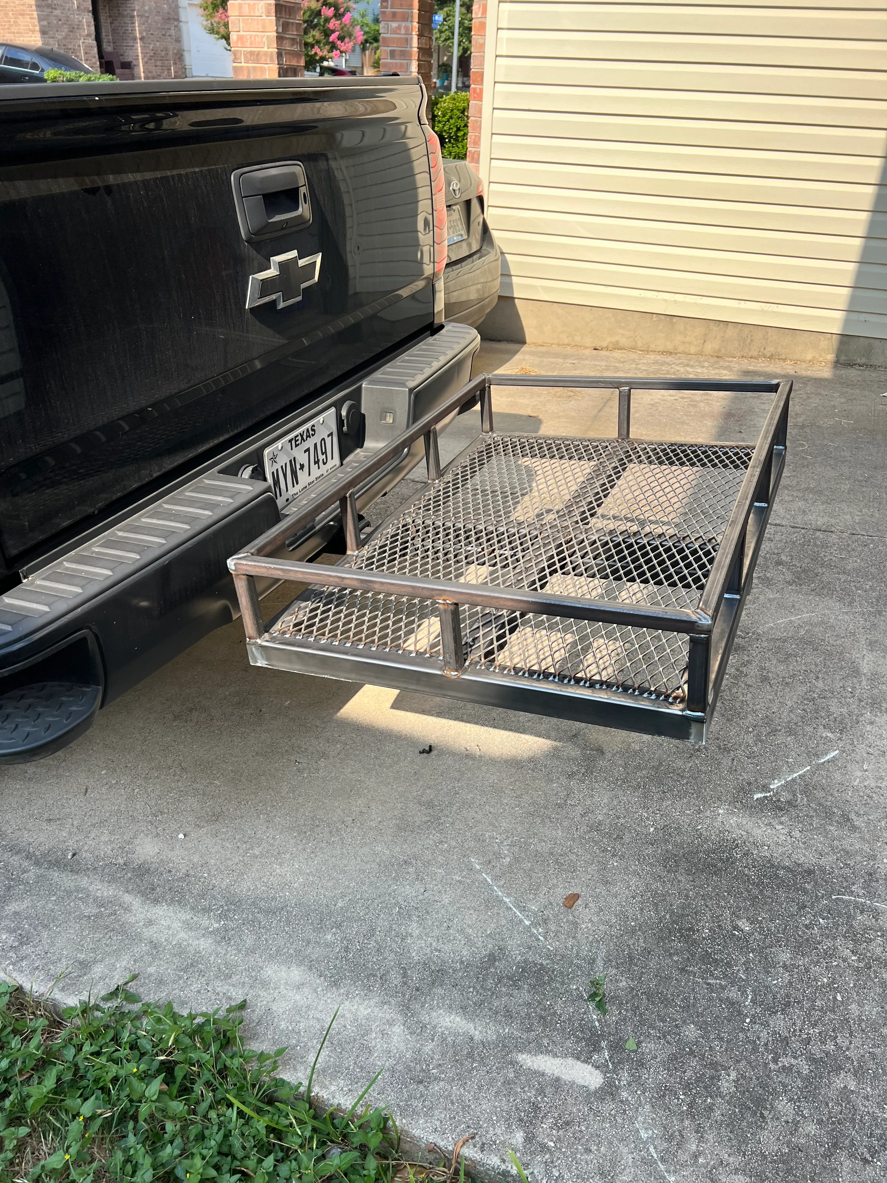 Pickup truck bed rack viewed from the rear